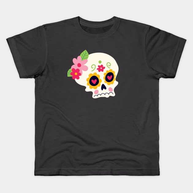 White Sugar Skull Kids T-Shirt by Alexandra Franzese